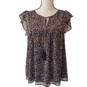 Rebecca Minkoff Blouse Flutter Sleeves Tassel Tie Animal Print Lined‎ Size Small